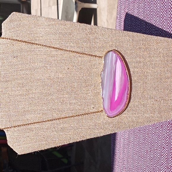 Jewelry - Large Pink Agate Slice Necklace